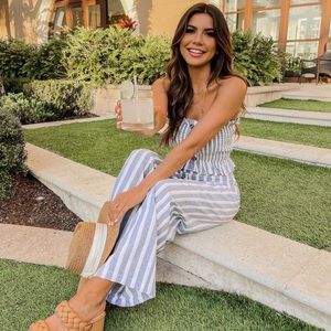 Streets Of Memories Striped Smocked Blue Cropped Blouse and Pants